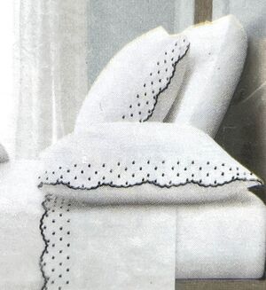 Shabby Chic Embroidered King Sheet Set Scallop Dot Navy Blue White 100% Cotton